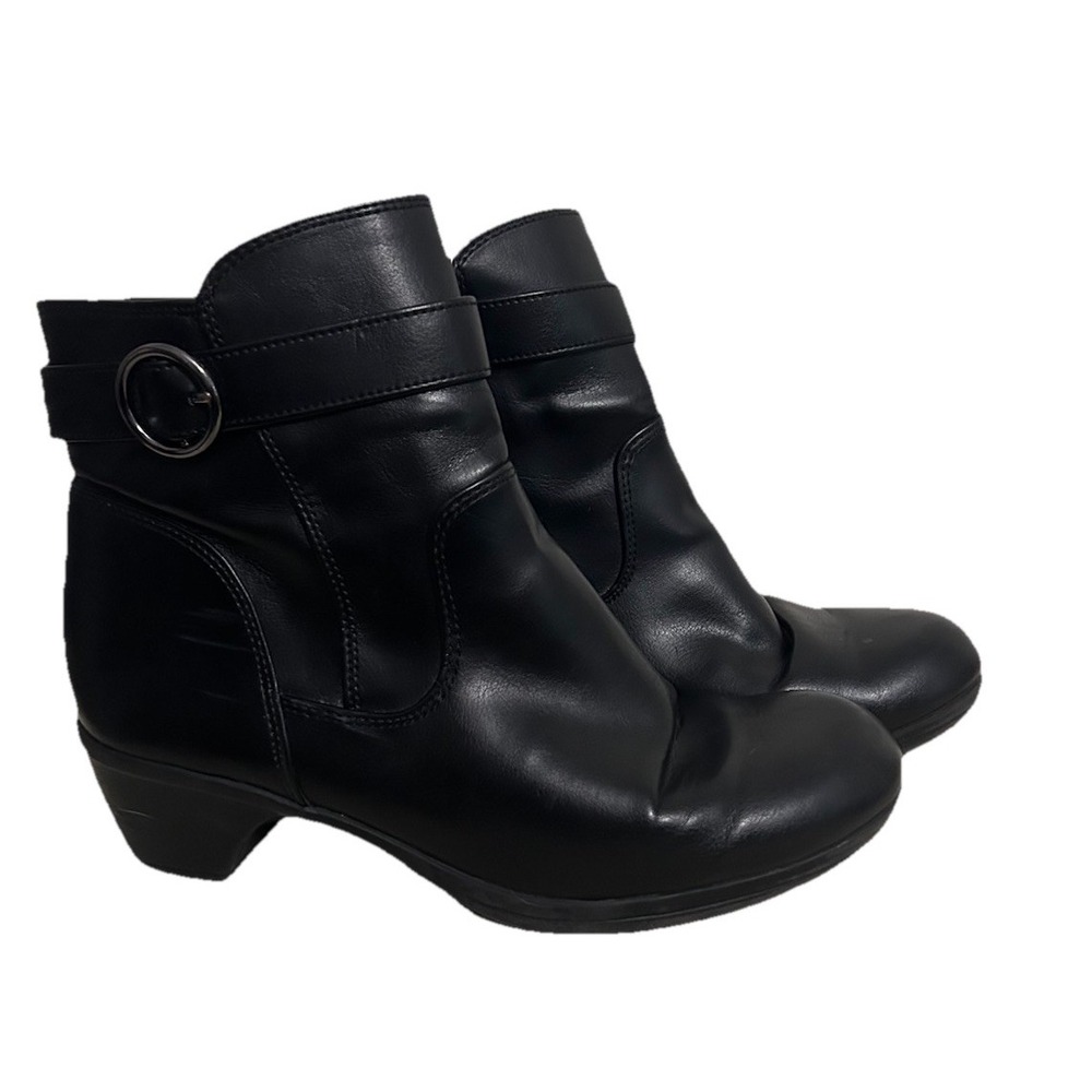 COMFORT PLUS WOMEN'S SHOES SIZE 8W Black ANKLE BOOTS Zip Up With BUCKLE-EB2-R1A